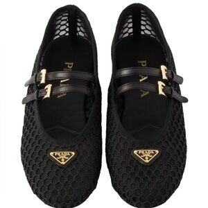 Prada Black Mesh Ballet Flats with Gold Accents size 38.5
